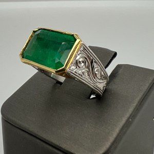 6.40CT Emerald Ring - Hand engraved Emerald Ring - Vintage Style Ring